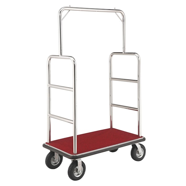Global Industrial Silver Stainless Steel Bellman Cart, Straight Uprights, 8 Pneumatic Casters, 41-1/4L x 24W x 75H 985117SL - main
